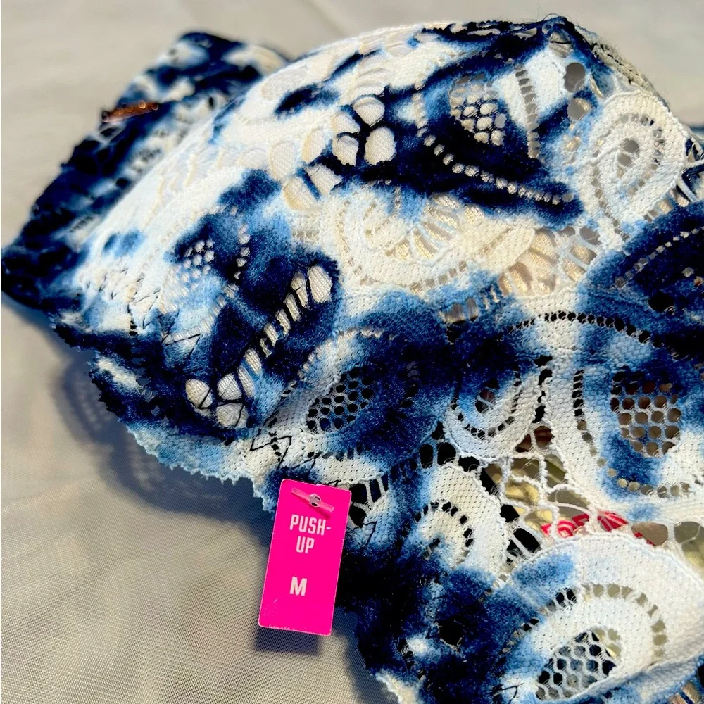 Victoria’s Secret PINK Lace Bralette M Blue Tie Dye Racerback Festival Boho NWT - Picture 7 of 9